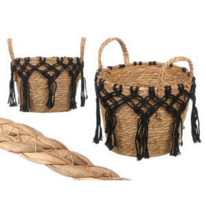 **G-Cesto Macetero macramé negro con asas 29x25x25cm (Precio por unidad)