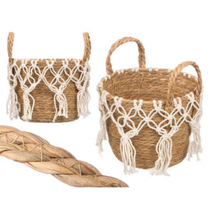 **G-Cesto Macetero macramé blanco con asas 29x25x25cm (Precio por unidad)