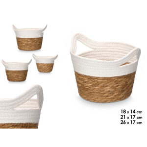 **Set de 3 cestos redondos con asas color blanco (Precio por set de 3)