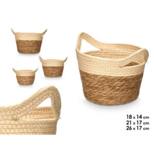 **Set de 3 cestos redondos con asas color crema (Precio por set de 3)