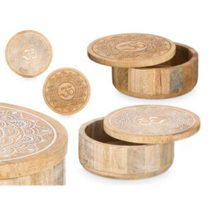 **G-Caja Redonda con tapa Om de madera 18x8cm (Precio por unidad)