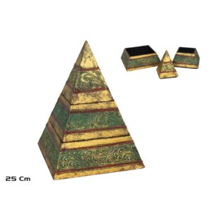 **G-Caja Joyero Pirámide color oro y verde 25cm (Precio por unidad)
