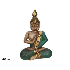 **A6/G-Figura Buda con Kasaya verde y oro de madera 40cm