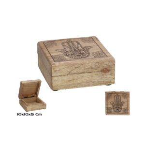 **G-R/Caja de madera Mano de Fátima 10x10x5cm (Precio por undiad)