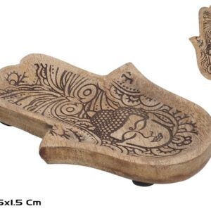 **G-Bandeja Mano Fátima Buda labrada pequeña 14x9,5x1,5cm