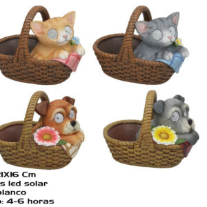 **A5/G-Animal dentro de cesta con dos luces led solar 21x14,5x16cm (Precio por unidad)