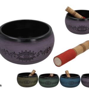 **G-Cuenco Tibetano Negro y color con símbolo ojo 15cm Rama (Precio por unidad)