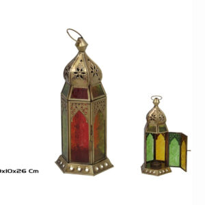 **A3/G-Farol dorado Ania con cristales de colores 26x10x10cm (Precio por unidad)