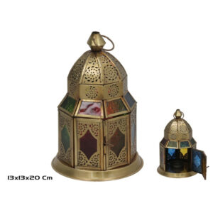 **A1/G-Farol dorado Salma con cristales de colores 20x13x13cm (Precio por unidad)