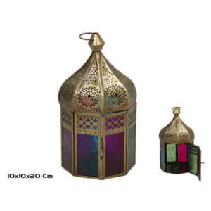 **G-Farol dorado Agadir con cristales de colores 20x10x10cm (Precio por unidad)