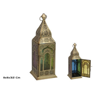 **A3/G-Farol dorado Tania con cristales de colores 32x11x11cm (Precio por unidad)