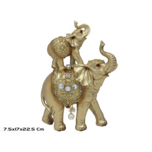 **A5/G-Figura Elefante Mamá y Bebé dorados Biana 22x17x7,5cm
