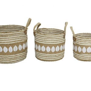 **A5/G-Set de 3 Cestas Rayas con asas y hojas pintadas Laurean (Precio por set)