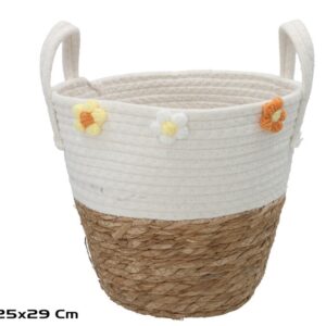 **A1/G-Cesta redonda bicolor con Asas Flores Eloisa25x25x23/29cm