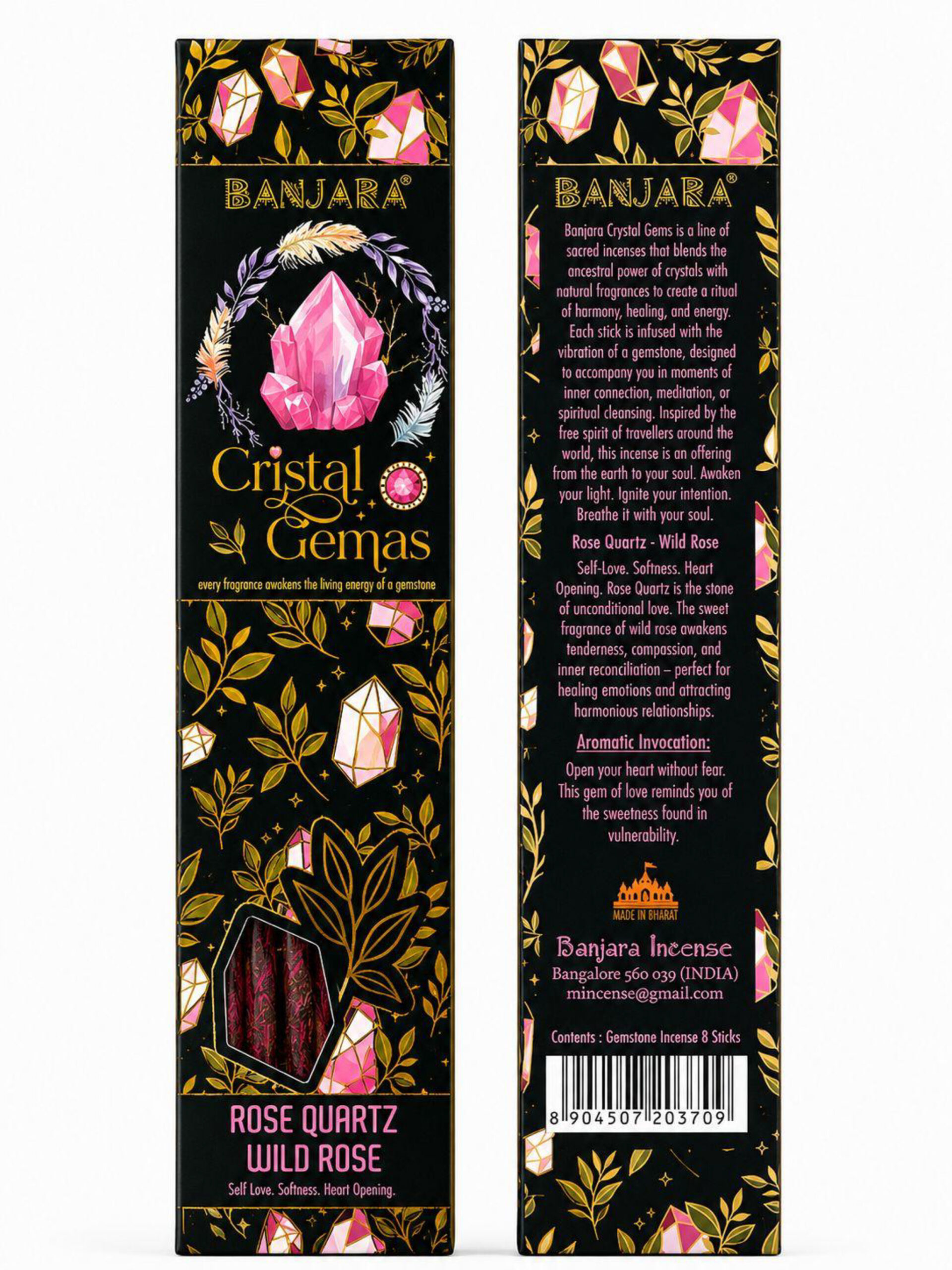 **Kit Incienso artesanal rosa silvestre con minerales de cuarzo rosa