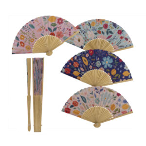 **A1/G-Abanico de bambú flores 21cm (Precio por unidad)