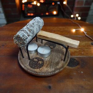 **G-Quemador de madera redondo doble con símbolo para palo santo o atadillo 15cm (Precio por unidad)
