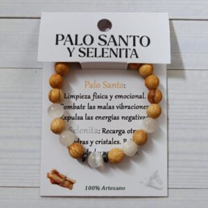 **Pulsera Palo Santo y Selenita 8mm Artesano