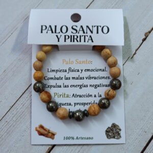 **Pulsera Palo Santo y Pirita 8mm Artesano