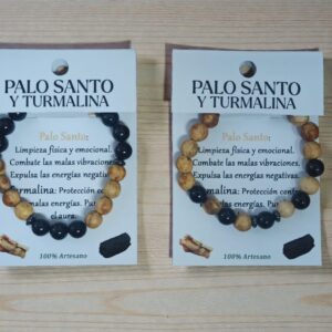 **Pulsera Palo Santo y Turmalina 8mm Artesano (Precio por unidad)