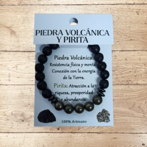 **Pulsera Volcánica y Pirita 8mm artesanal