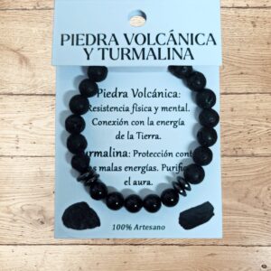**Pulsera Volcánica y Turmalina 8mm artesanal