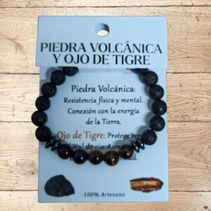 **Pulsera Volcánica y Ojo de Tigre 8mm artesanal