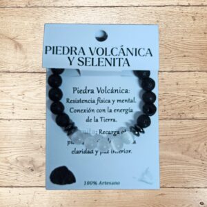 **Pulsera Volcánica y Selenita 8mm artesanal