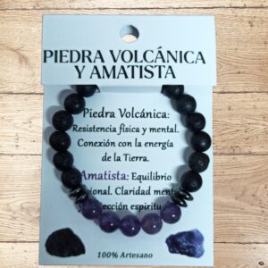 **Pulsera Volcánica y Amatista 8mm artesanal