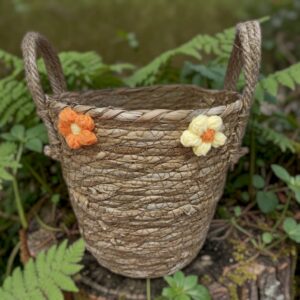 **A1/G-Cesta de mimbre Flores redonda con asas Laura 21x19cm