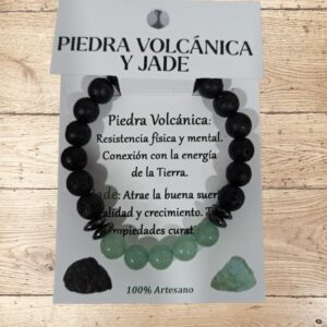 **Pulsera Volcánica y Jade 8mm artesanal