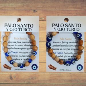 **A2/Pulsera Palo Santo y Ojos Turcos 8mm Artesano (Precio por unidad)
