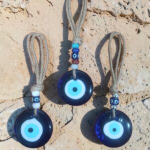 **Colgador Ojo Turco Ø 6,5cm con cuerda de yute y cuentas decorativas (Precio por unidad)