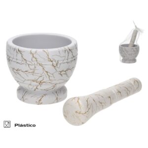 **G-PROMOCIÓN Mortero Blanco y dorado efecto marmolado 11x9cm (Precio por unidad)