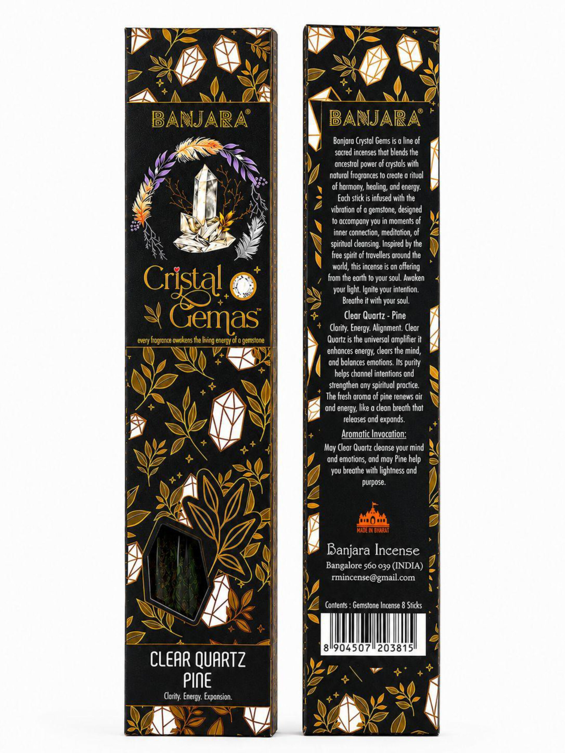 **Kit Incienso artesanal pino con minerales de cuarzo cristal