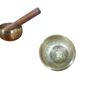 **Cuenco Tibetano Dorado Buda Relieve Ø 9cm 3,75'' (con Maza) Precio por unidad