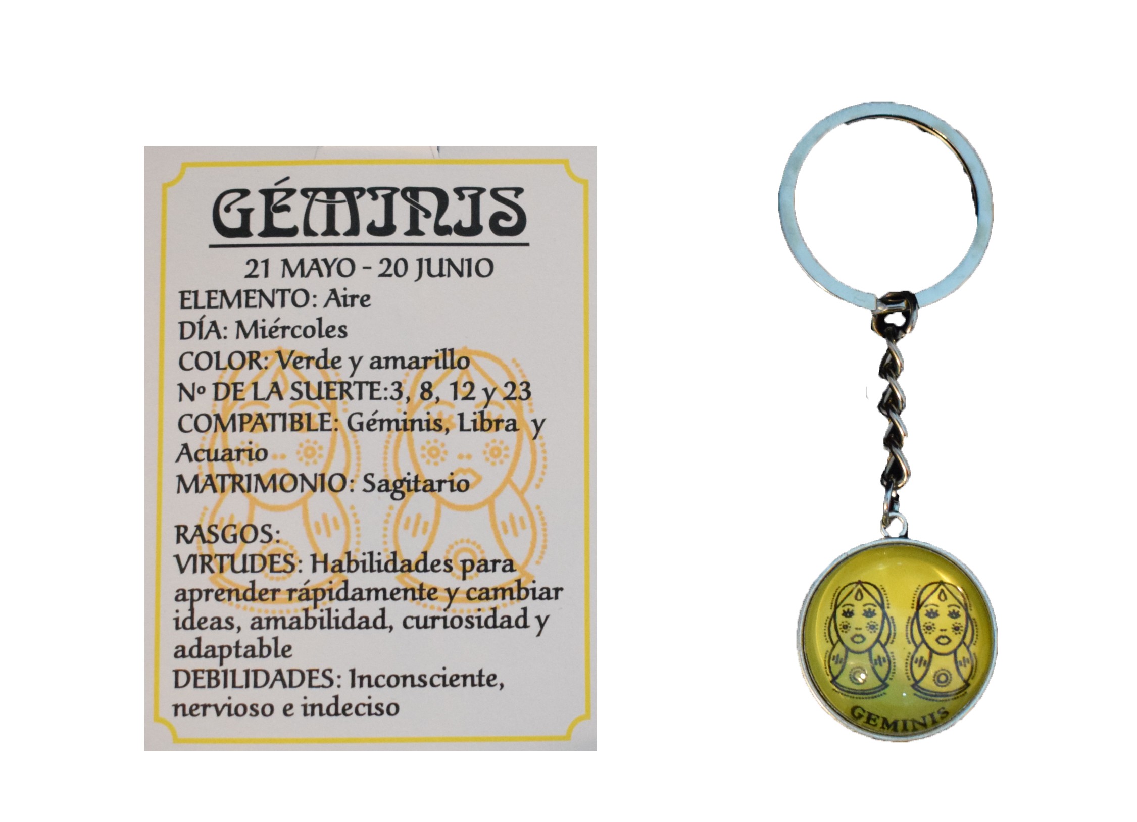 **B2-Llavero Géminis Amuleto de la suerte (aleación de Zinc)