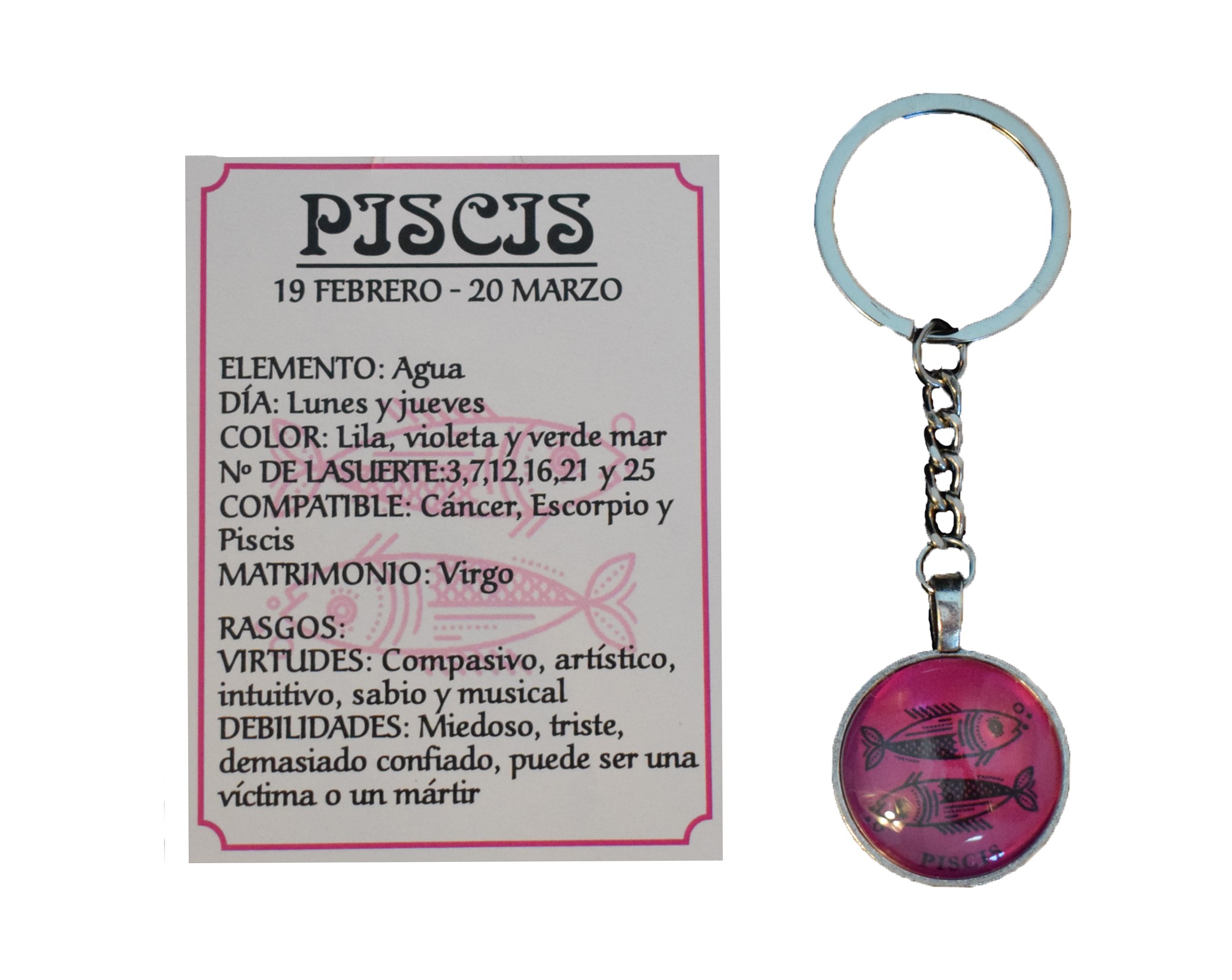 **B2-Llavero Piscis Amuleto de la suerte (aleación de Zinc)