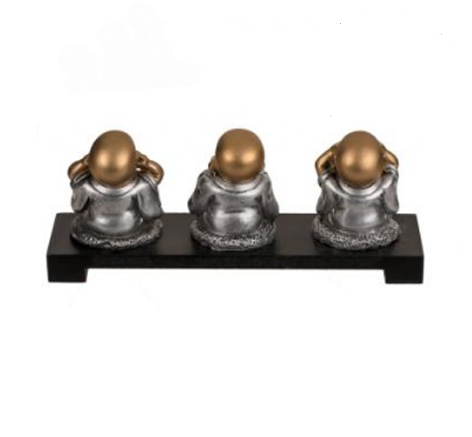 3 Budas Ver Oir Callar sobre pedestal