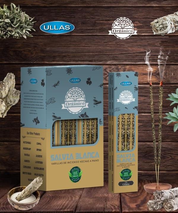 A3-Caja varas Salvia Blanca orgánico 100% natural ULLAS 300gr
