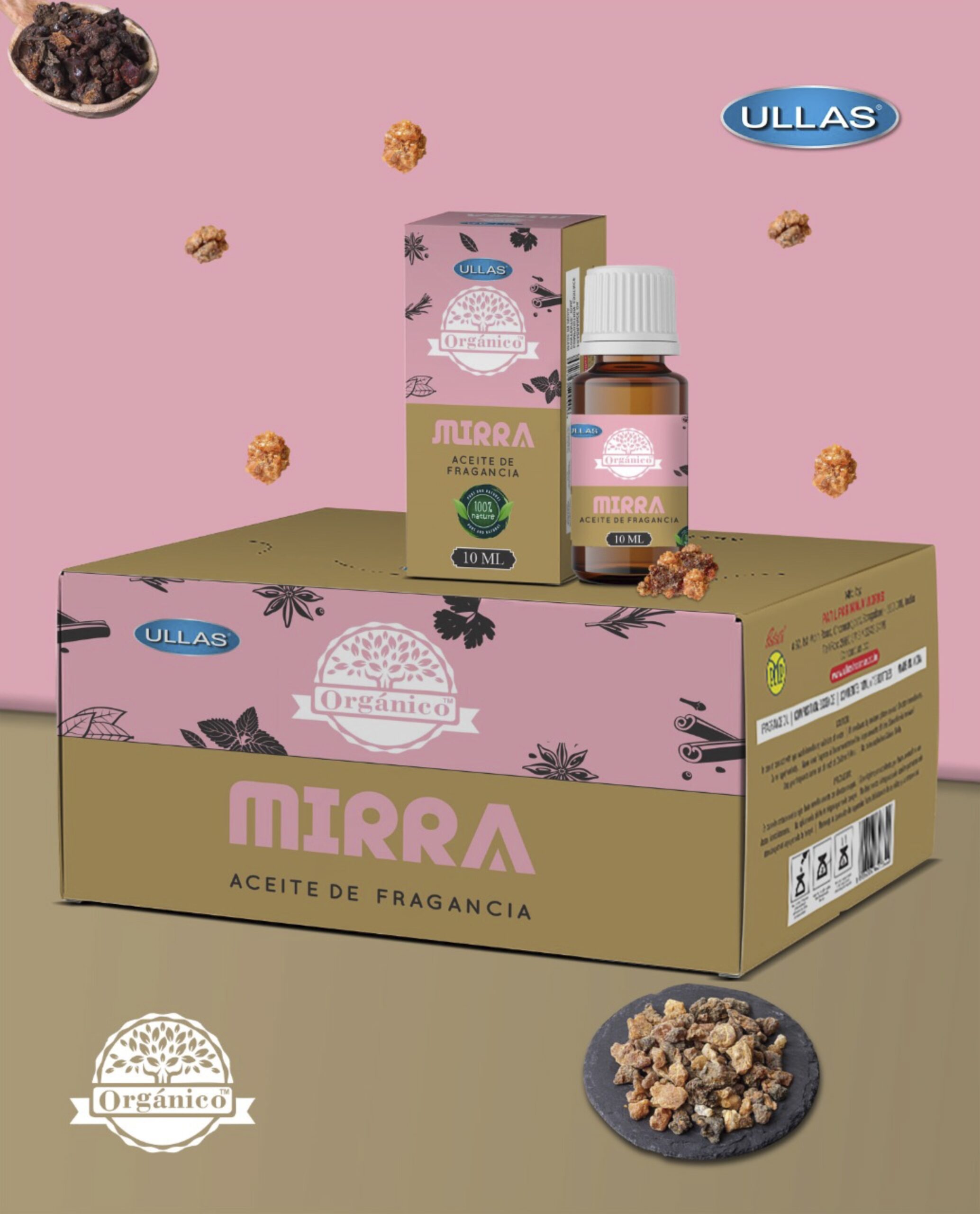 A3-Mirra caja 12 botes de 10ml de aceites fragancia orgánico 100% natural ULLAS