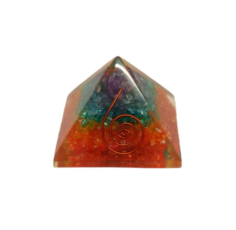 B2-Pirámide 2" 7 Chakras Mineral orgonita