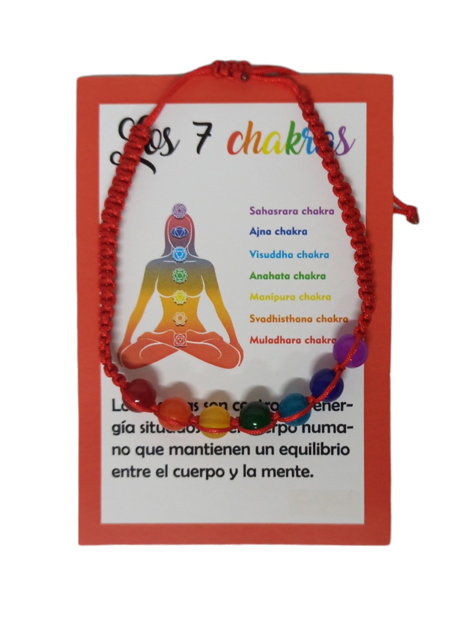 B2-Pulsera tela roja los 7 chakras esotérica