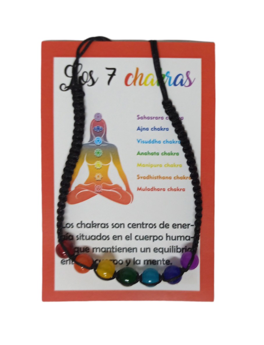 **B2-Pulsera tela negra los 7 chakras esotérica