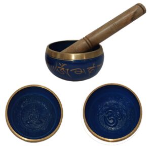 B1-Cuenco Tibetano Ø9cm azul letras y fondo relieve (con Maza) Precio por unidad