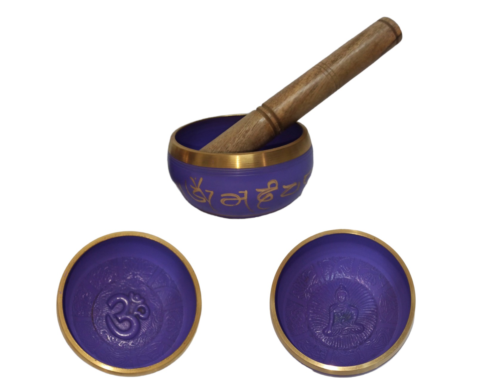**B1-Cuenco Tibetano Ø9cm morado letras y fondo relieve (con Maza) Precio por unidad