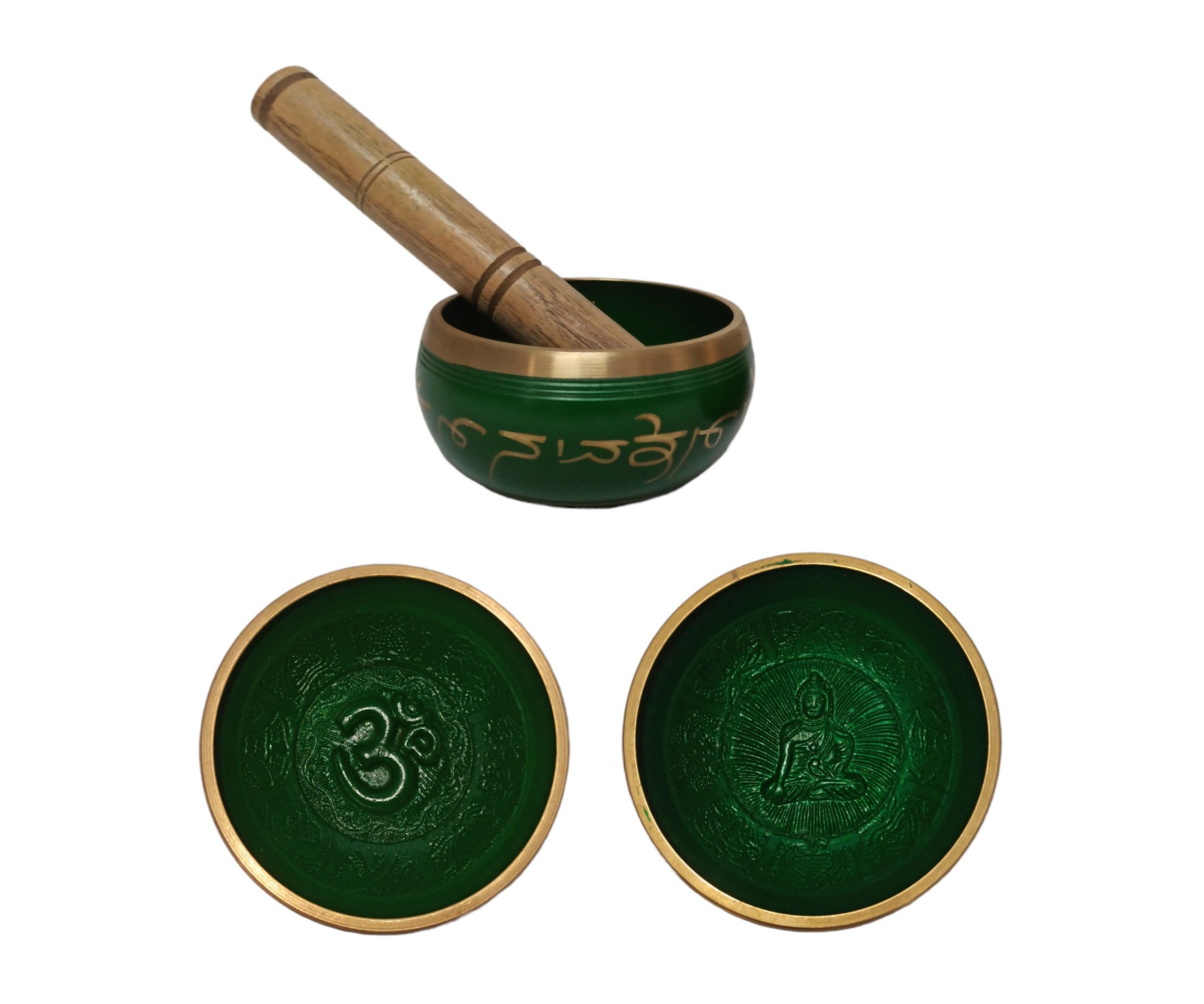 **B1-Cuenco Tibetano Ø9cm verde letras y fondo relieve (con Maza) Precio por unidad