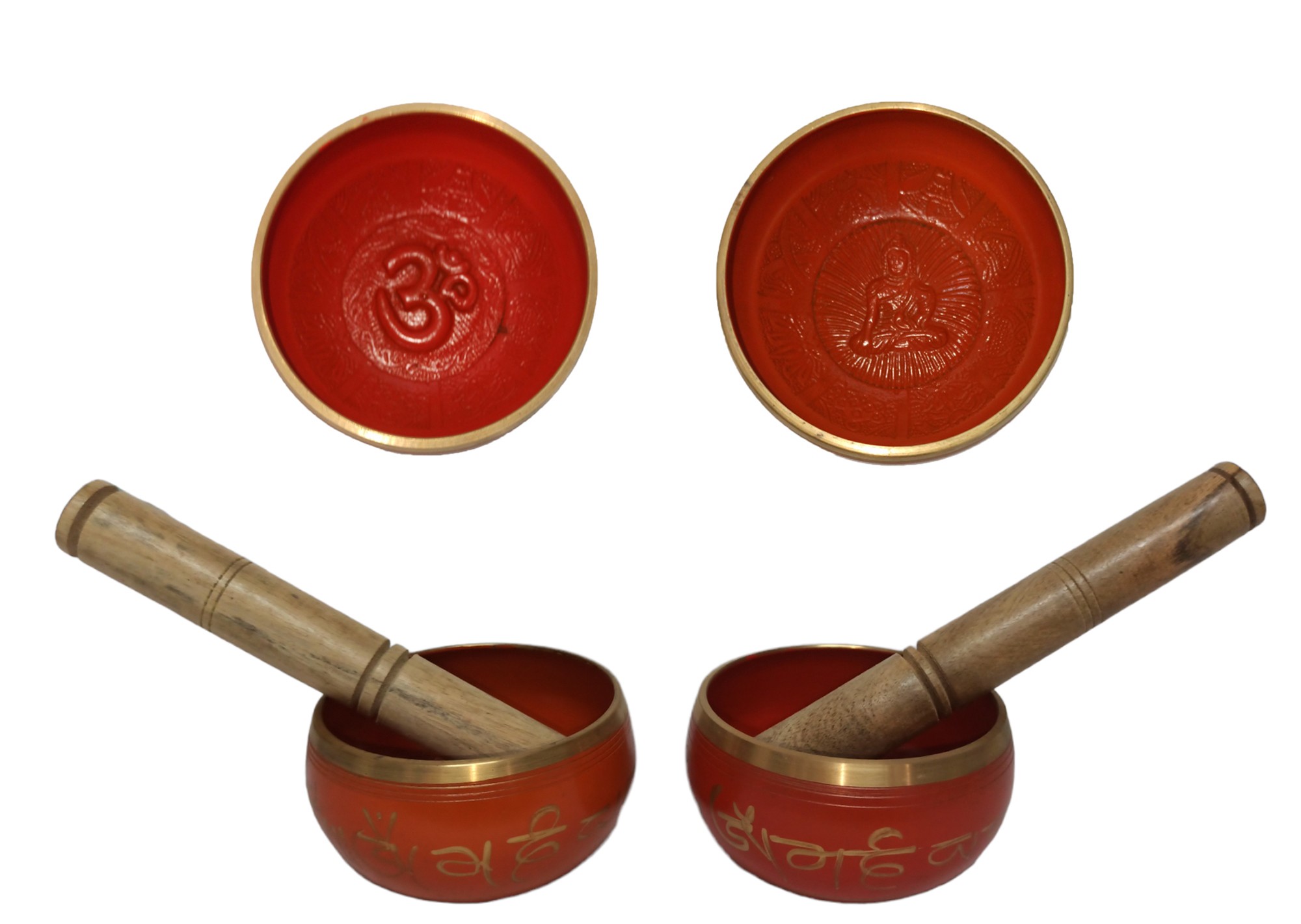 B1-Cuenco Tibetano Ø10cm naranja letras y fondo relieve (con Maza) Precio por unidad