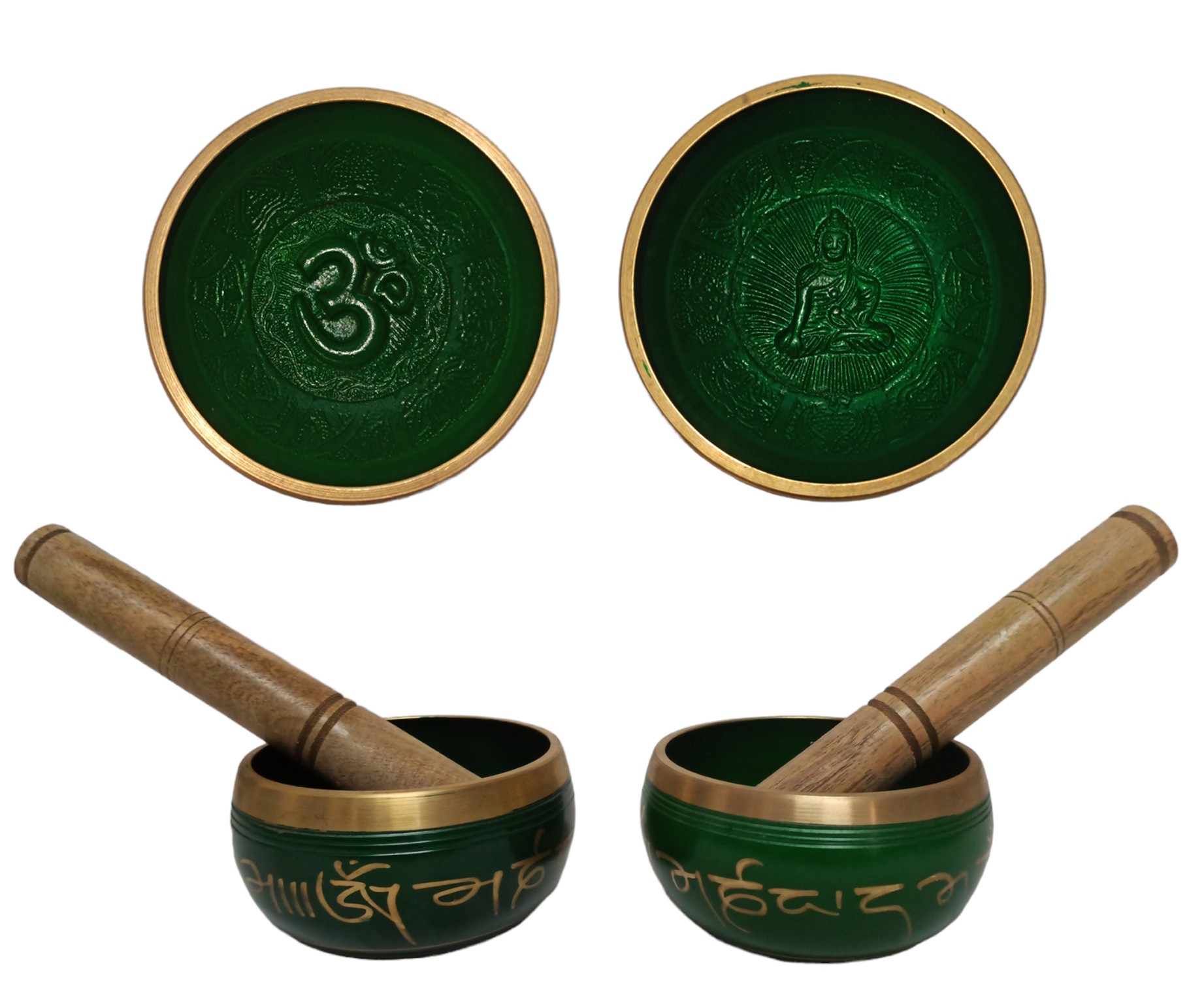 **B1-Cuenco Tibetano Ø10cm verde letras y fondo relieve (con Maza) Precio por unidad