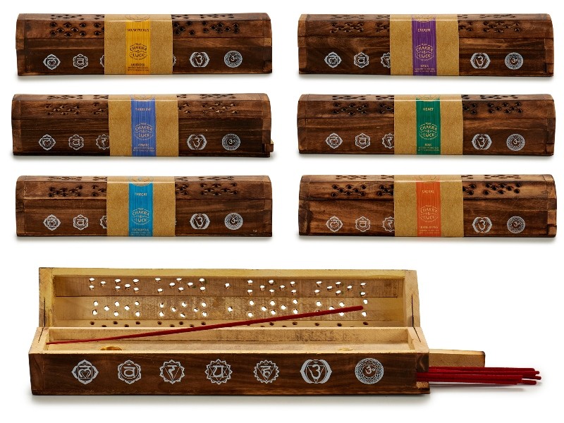 A2/G-Incensario horizontal chakras con 10 varillas incienso (precio por unidad)